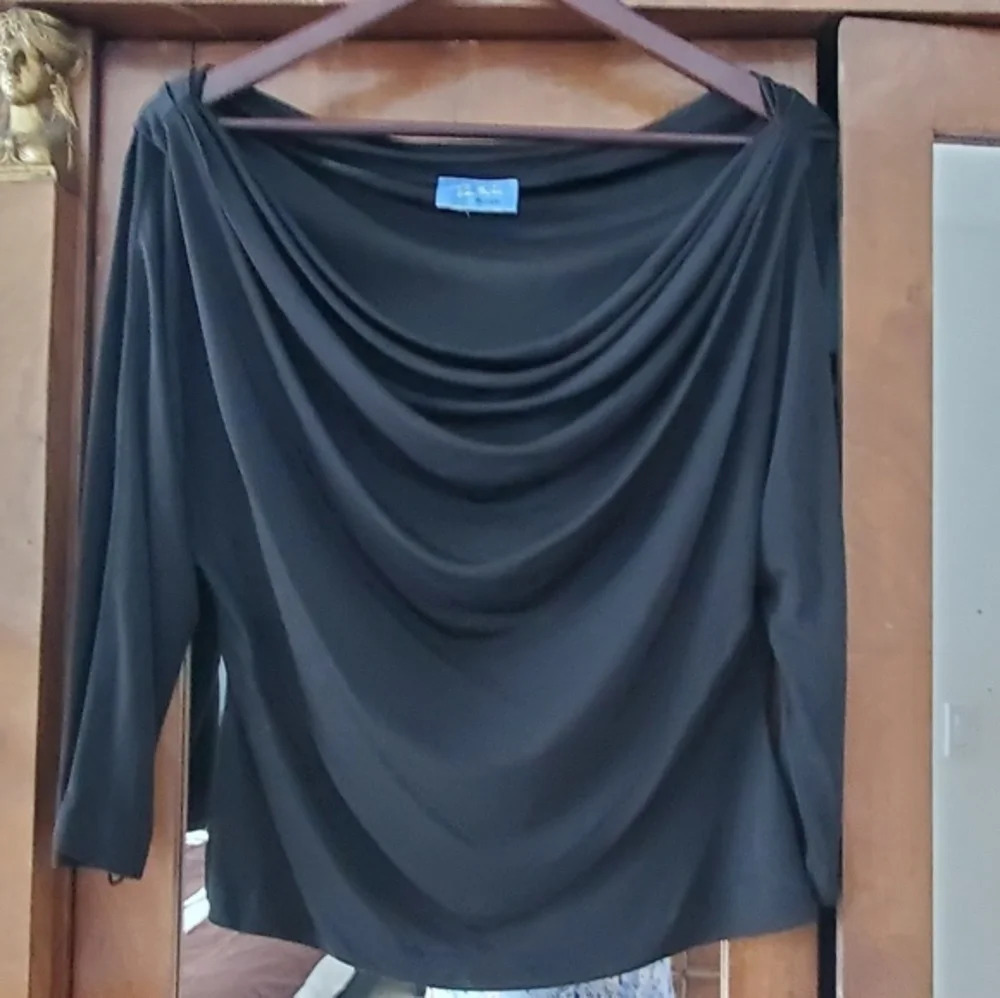 Top blouse‎ XL Thierry Mugler Couture T44 black silk Jersey